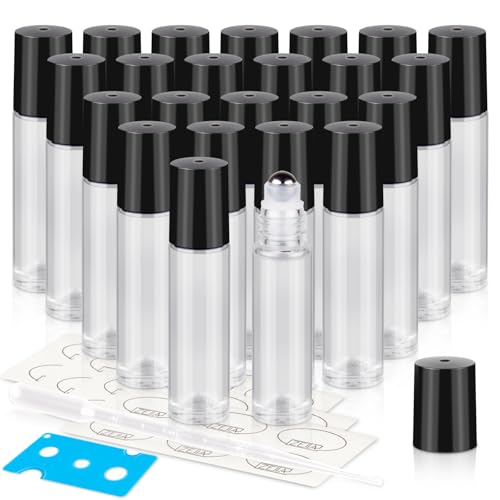 10ml Roller Bottles for Essential Oils, 24Pack Glass Roll on Bottles - color: Clear