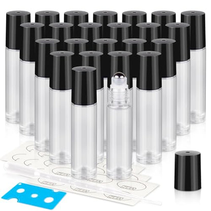10ml Roller Bottles for Essential Oils, 24Pack Glass Roll on Bottles - color: Clear