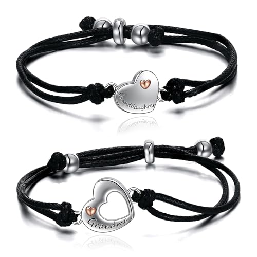POPLYKE 925 Sterling Silver Infinity/Cow/Wing/Cross/Heart Bracelet for Mom and Daughter Jewelry Birthday - style: Grandmother Granddau. Bracelet Set