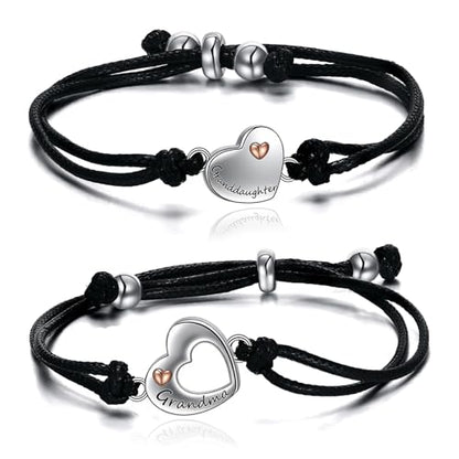POPLYKE 925 Sterling Silver Infinity/Cow/Wing/Cross/Heart Bracelet for Mom and Daughter Jewelry Birthday - style: Grandmother Granddau. Bracelet Set