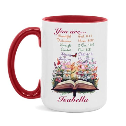 Personalized Name Christian Cup, Customized Mug With Bible Verse Design, Christian Coffee Cup For Women, Custom Christian Bible Accent Mug 11Oz Or 15Oz, Gifts For Jesus Lovers - color: TRI-1223-1145-YOUR ARE MUG