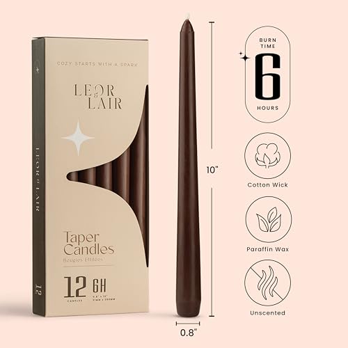 Leor & Lair Brown Taper Candles, 12 Pack, 10" Fall Candlesticks - color: Brown