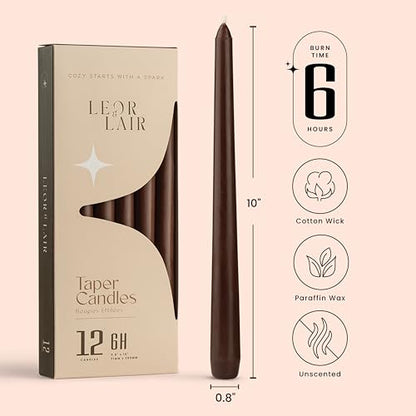 Leor & Lair Brown Taper Candles, 12 Pack, 10" Fall Candlesticks - color: Brown
