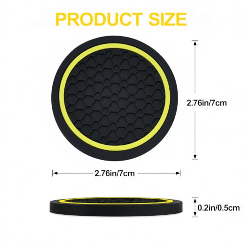 4PCS Car Cup Holder Coasters - 2.75 Inch Non-Slip Insert Water Bottle Holder Pads, Dustproof Automotive Interior Accessories Mat, Universal for Vehicles, Trucks, RVs (Yellow) - color: Yellow