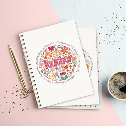 VONTP Boho Floral Teacher Spiral Notebook Journal, 5.5x8.3 Inch - color: 006-teacher
