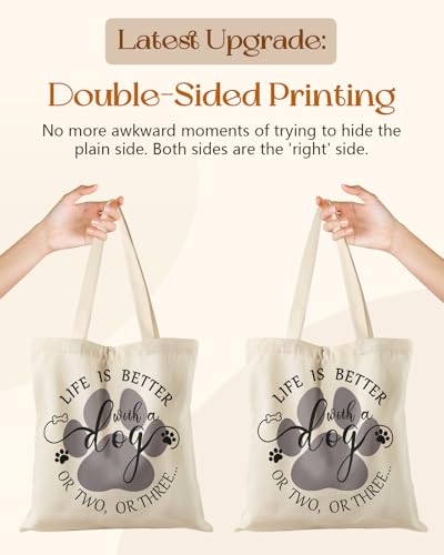 Miss Adola Canvas Tote Bag with Zipper for Women - color: Dog Paw