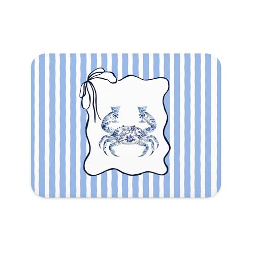 Blue Chinoiserie Crab Beach Mouse Pad, Trendy Blue Striped Coastal Ocean Mouse Pad for Beach House Home Office Computer Laptop Desk Accessories, 9.5x7.9 Inch - color: Blue Crab
