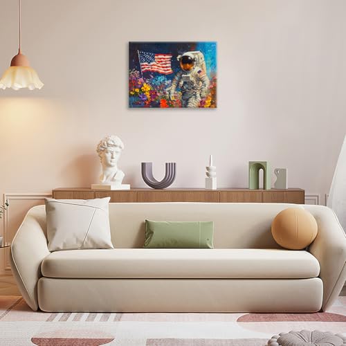 Graffiti Astronaut Wall Art Outer Space Flowers Pictures Wall Decor Banksy Canvas Prints Painting Framed Modern Artwork Home Decoration for Living Room Bathroom Bedroom Office 12"X16" - color: Astronaut, size: 12"L x 16"W