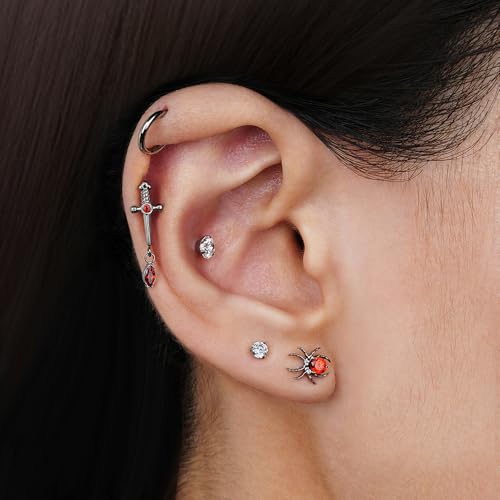 FINE4U 1PC ASTM F136 Titanium Sword Piercing Jewelry for Conch, Tragus, Helix 16G 8mm, Implant Grade Hypoallergenic Flatback Stud - color: Dagger - Tit