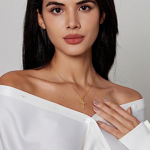 Zeffy Cross Necklace for Women,18K Gold/Silver Plated Tiny Cubic Zirconia Cross Pendant Necklace for Women Simple Layered Cross Necklaces for Women - color: Gold Classic Cross