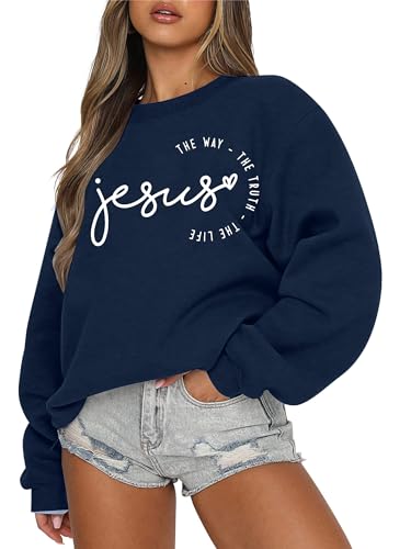 MOUSYA Christian Sweatshirts for Women God Shirts Jesus Graphic Pullover - color: Blue, size: Medium