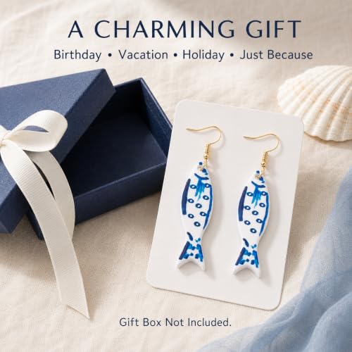 Fish Earrings For Women, Boho Colorful Acrylic Resin Tropical Sea Life Large Dangle Earring Hypoallergenic Summer Beach Vacation Statement Jewelry Gifts - color: Blue Little Fish