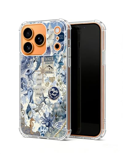Blue Ocean Aesthetic Phone Case Compatible with iPhone 17 Pro Max, Summer Sea Animals Phone Cover for iPhone 17 Pro Max - color: Blue Coast
