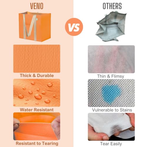 VENO 4 Pack Large Autumn Reusable Grocery Shopping Bags with Hard Bottom - color: Seasonal Autumn Orange