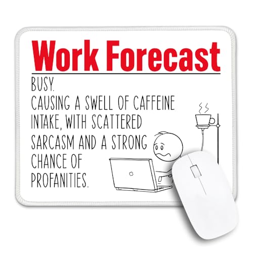 Work Forecast Non-Slip Mouse Pad with Stitched Edge, Funny Sarcastic Mouse Mat Gifts for Colleague Coworkers, Office Humor Birthday Gifts for Women Work Friends Leader Boss Employees - color: Multi-Red