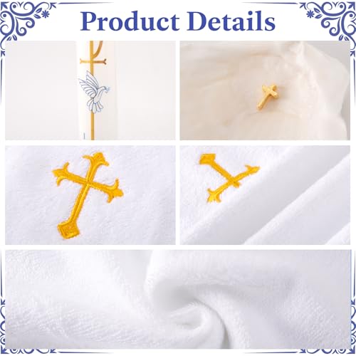Baptism Candle Set for Boy Girls - Baptism Kit Include Baptismal Candles, Towel and Shell. Vela para Bautizo, Christening Set Velas para Bautizo De Niño Baptismal Kit Gifts (Gold) - color: Gold