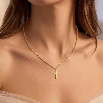 Gold Cross Necklace for Women Dainty 14K Gold Plated Cross Necklace - color: Gold-Twist Chain