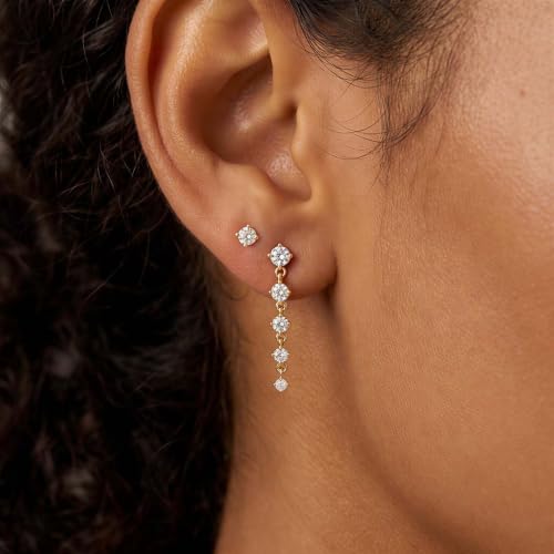 Bheop Gold Silver Dangle Earrings for Women, Cubic Zirconia Earring Stack - color: Gold-cz tassel stud set
