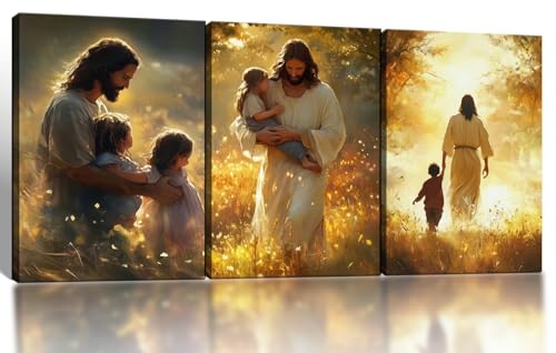 Jesus with Children Canvas Wall Art, 3 Piece Gallery Wrapped Set, 12x16 - color: Jesus With Children Set, size: 16"L x 12"W