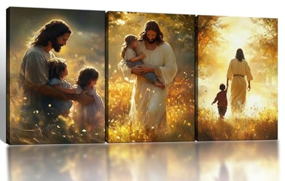 Jesus with Children Canvas Wall Art, 3 Piece Gallery Wrapped Set, 12x16 - color: Jesus With Children Set, size: 16"L x 12"W