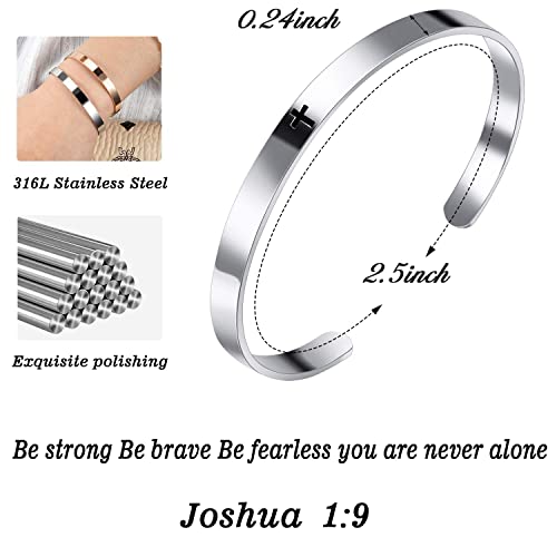 MUERDOU Inspirational Cuff Bracelet Bangle for Women Christian Bible Verse Bracelet Prayer Faith Religious Stainless Steel Bangle Gifts for Her - style: Be strong,Be brave,Be fearless you are never alone