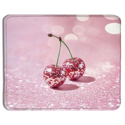 Trendy Pink Disco Ball Cherry Mouse Pad, Funky Preppy Y2K Glitter Cherry Fruit Mousepads for Wireless Mouse Computers Laptop Desk Accessories, Desk Supplies for Women Office, 9.5x7.9 Inch - color: colour 1