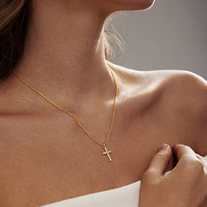LULII Cross Necklace for Women Dainty 14K Gold Silver Plated Small Cross Pendant Choker Simple Cute Cross Gold Necklace for Women Trendy Faith Jewelry Gift - color: CZ Cross-Gold