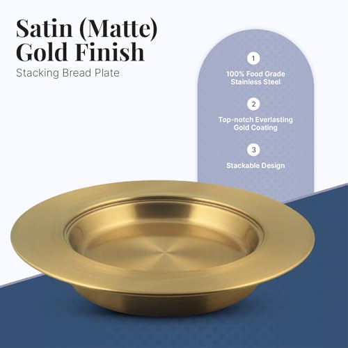 Communion Ware | Stainless Steel Communion Gold Bread Plate for Churches | Holy Stackable Communions Bread and wafers Serving Plate | Communions Supplies – Matte Gold Finish
