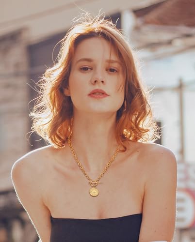SOFYBJA Saint Benedict Necklace Drop 18K Gold Toggle Medallion Coin Cross Pendant Necklaces Religious Jewelry Catholic Gift for Women - color: Gold Chunky Link Water Droplet Chain Cross Coin Necklace