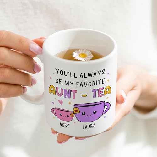 Custom Gifts For Aunt, Auntie - My Favorite Aunt-tea Gift, Funny Best Aunty Mug with Custom Name - Perfect Birthday, Christmas Gifts For Auntie From Niece, Nephew - color: Auntea Customizable
