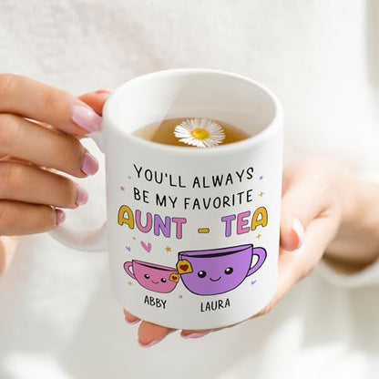 Custom Gifts For Aunt, Auntie - My Favorite Aunt-tea Gift, Funny Best Aunty Mug with Custom Name - Perfect Birthday, Christmas Gifts For Auntie From Niece, Nephew - color: Auntea Customizable