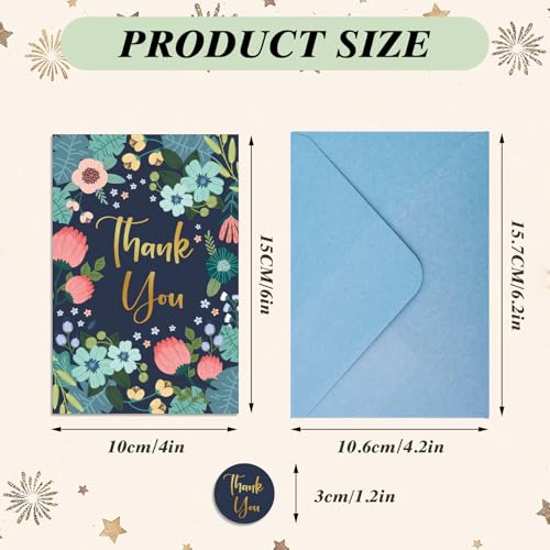 Thboxes Thank You Cards with Envelopes & Stickers, 24 Pack, 4x6 Inch - style: Floral Thank You Card