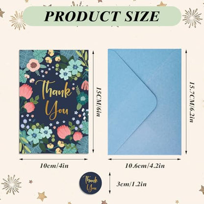 Thboxes Thank You Cards with Envelopes & Stickers, 24 Pack, 4x6 Inch - style: Floral Thank You Card