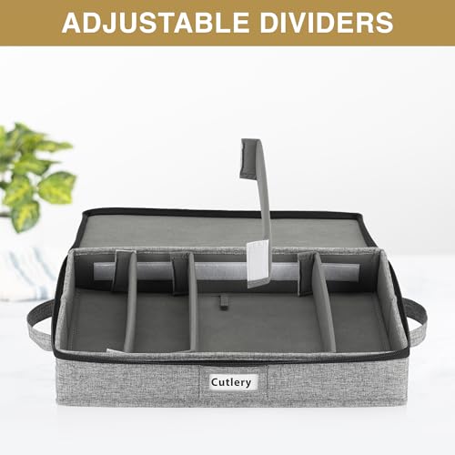 Stack Store Plus More Flatware Storage Case with 5 Adjustable Compartments - Tableware Utensil Chest with Carrying Handles - Protects and Organizes Cutlery and Silverware - Hard Shell and Stackable - style: Silverware Storage
