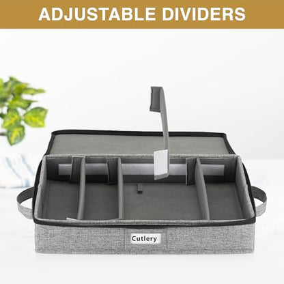 Stack Store Plus More Flatware Storage Case with 5 Adjustable Compartments - Tableware Utensil Chest with Carrying Handles - Protects and Organizes Cutlery and Silverware - Hard Shell and Stackable - style: Silverware Storage