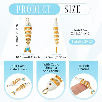 Craftdady Enamel Koi Fish Charms Long-Lasting Plated CZ Sea Ocean Life Animals Pendants 18K Gold Plated Goldfish Charms for Jewelry Making Bracelets Earrings - color: White