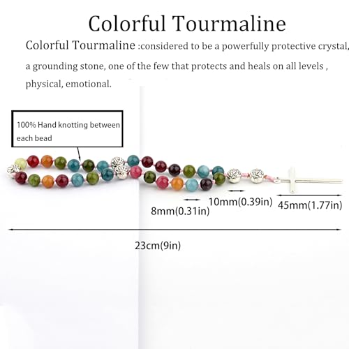 KIKILA Handmade 8mm Anglican Prayer Beads Rosary Natural Stone Beads with Cross Custom Rosary - style: Colorful Tourmaline