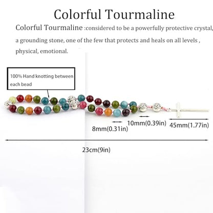 KIKILA Handmade 8mm Anglican Prayer Beads Rosary Natural Stone Beads with Cross Custom Rosary - style: Colorful Tourmaline