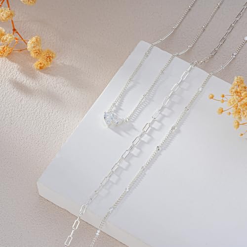 3PCS Gold Silver Layered Necklaces for Women Trendy - color: Silver&Water