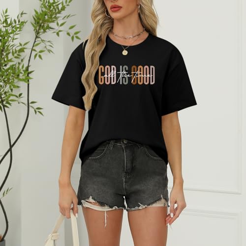 Tuislay Christian God is Good Shirt for Women Faith Jesus Shirts Bible Verse Religious Tshirts Inspirational Tees Cute Tops - color: Black, size: XX-Large