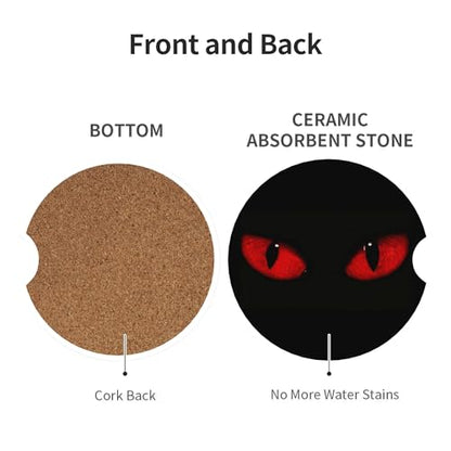 Cat Red Eyes Car Cup Holder Coasters 2 Pack 2.63" for Women - color: Red