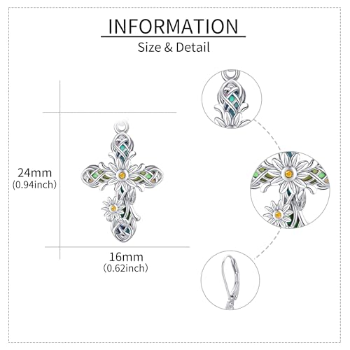 ONEFINITY Cross Earrings 925 Sterling Silver Sunflower Cross Dangle Earrings Religious Jewelry Gifts for Women