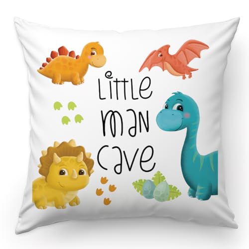 Dinosaur Throw Pillow Covers, Dinosaur Lover Gift,Little man cave in Dinosaur, Christmas Decorative Throw Pillow Cover, Soft Plush Flannel Fluffy Couch Pillow Covers for Sofa Living Room Home Decor - color: Little Man Cave