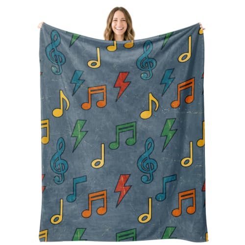 Retro Music Notes Throw Blanket – Vintage Gifts for Choir, Music Lovers - color: Tk045, size: 80"x60"