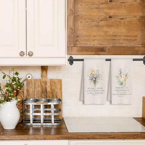 Christian Floral Kitchen Towels, Romans 12:12 Bible Verse Dish Tea Towels, Religious Faith Based Gifts Decorative Hand Towel for Bathroom Kitchen, 16x24 Inch Set of 2 - color: Lamentations 3:23- Floral