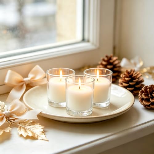 Hosley Set of 24 Unscented Clear Glass Filled Votive Candles. Hand Poured Wax Candle Ideal Gifts for Aromatherapy, Spa, Weddings, Birthdays, Holidays, Party. - color: White, size: 24 Pack