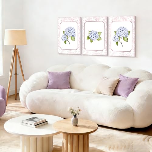 NCCXNCC 3Pcs College Style Blue Hydrangea Canvas Wall Art 12x16 Inch Frame - color: Blue Hydrangea, size: 12×16inch