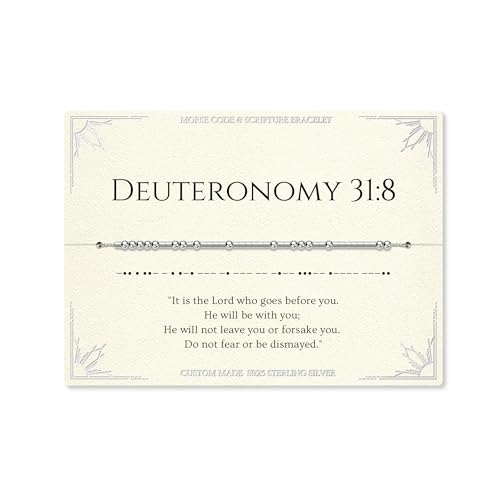 Loved Creations Morse Code Bracelets for Women, Christian Bible Verse Bracelets, Scripture S925 Sterling Silver Inspirational Faith Jewelry, Religious Gifts for Women - color: Deuteronomy 31:8