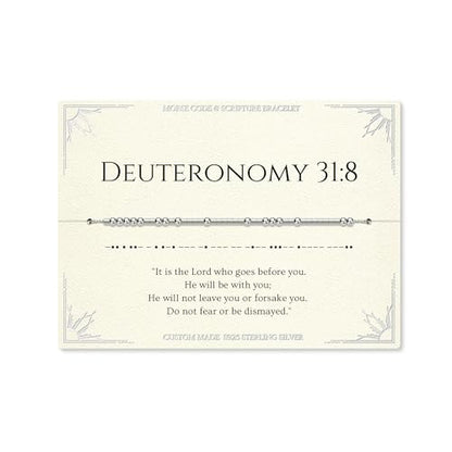 Loved Creations Morse Code Bracelets for Women, Christian Bible Verse Bracelets, Scripture S925 Sterling Silver Inspirational Faith Jewelry, Religious Gifts for Women - color: Deuteronomy 31:8