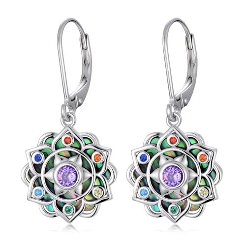 Mountain Mustard Seed Earrings for Women 925 Sterling Silver Lotus/Cross Dangle Drop Earring Christian Jewelry Outdoor Birthday Graduation Gifts - style: Chakra Lotus